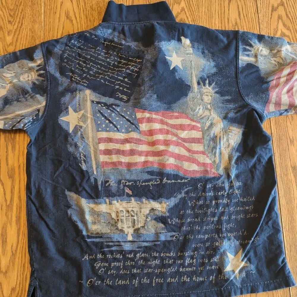 American Summer Clothing Company Statue Of Liberity American Flag Polo Size XL